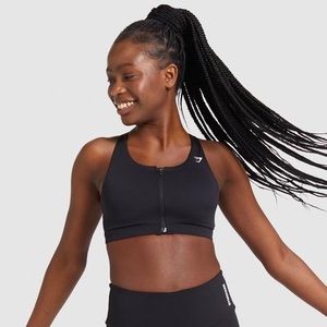 Gymshark Black Zip Up Training Sports Bra - Black